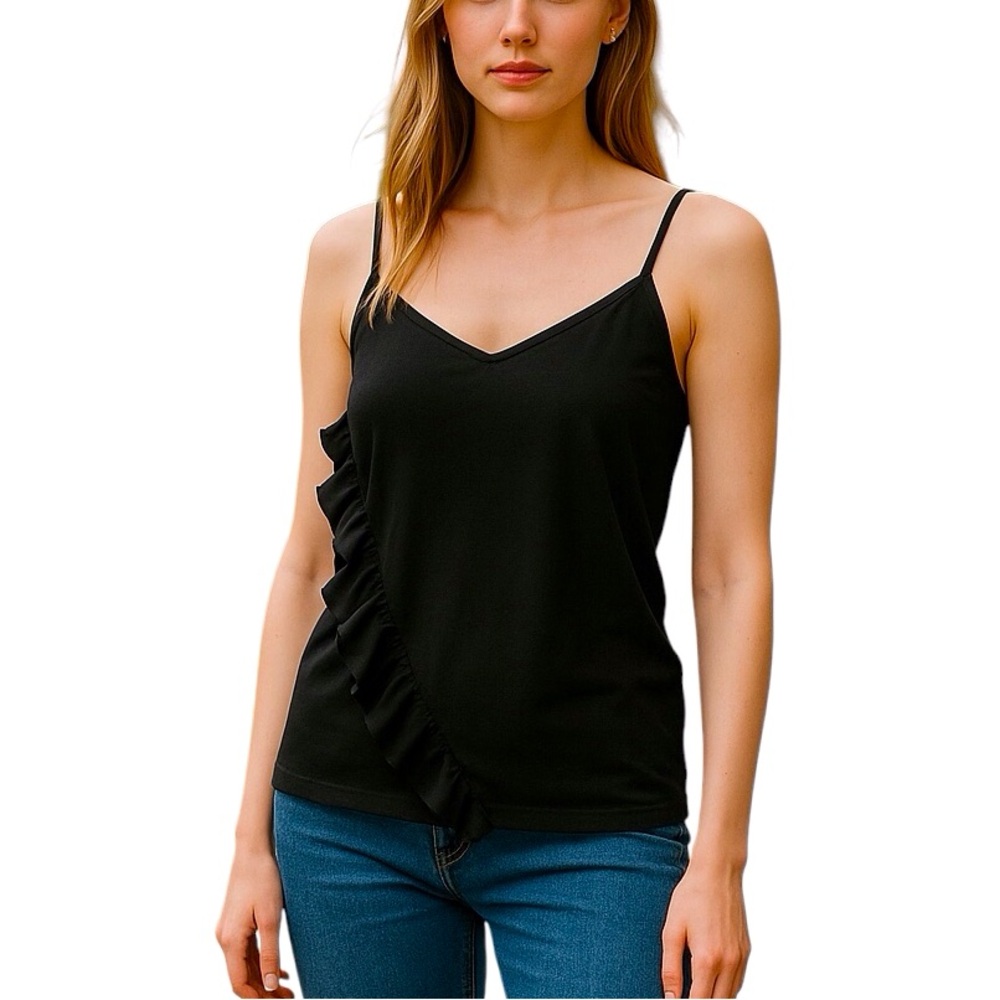 N:Philanthropy Wrap Around Ruffle Tank Top Women Color Black Cat Size S